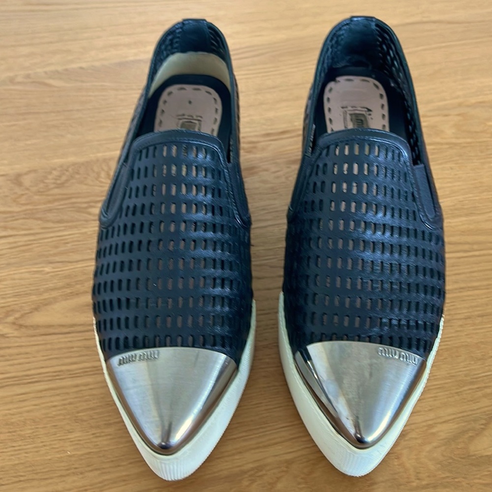 Miu Miu Perforated leather Platform Sandal